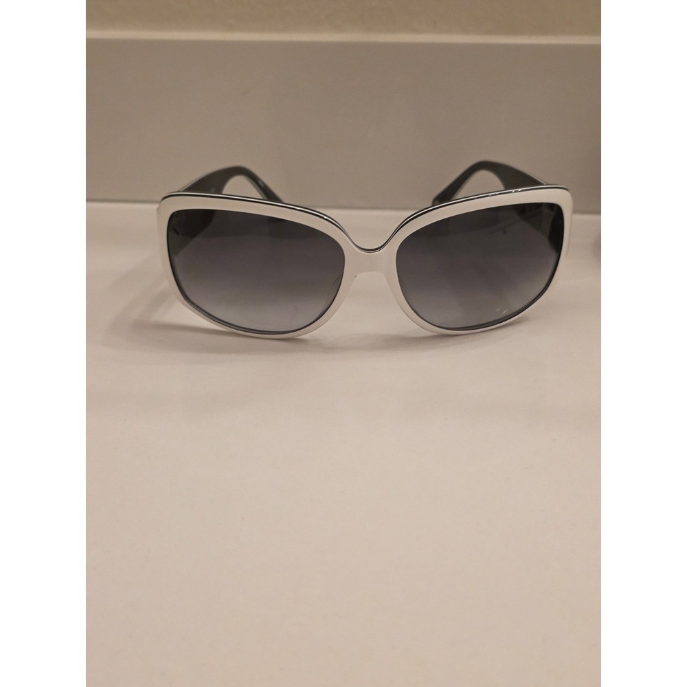 Coach Simone S805 White Black Oversized Rectangular Sunglasses Gold Logo chic